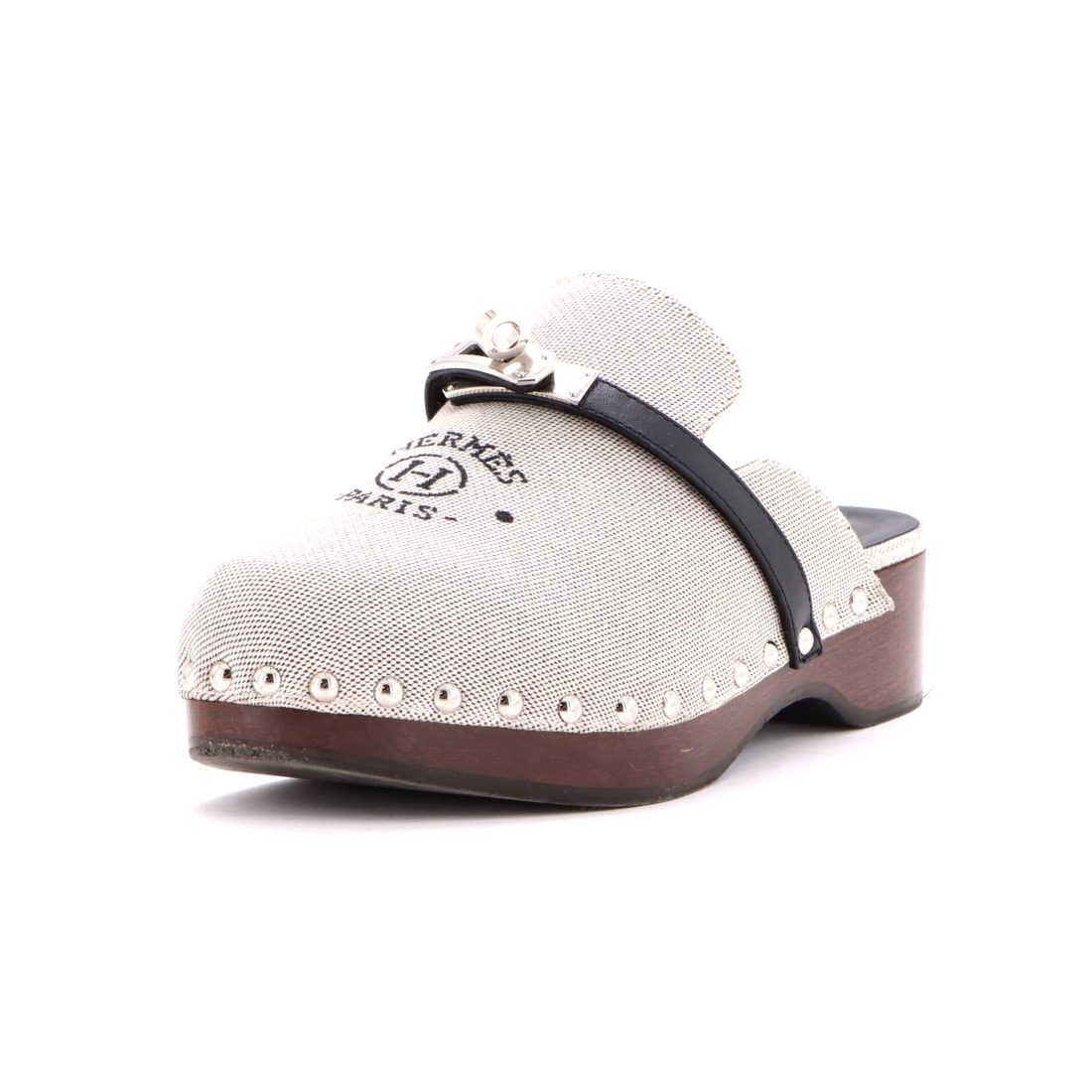 Hermes Women's Carlotta Mules Printed Canvas 