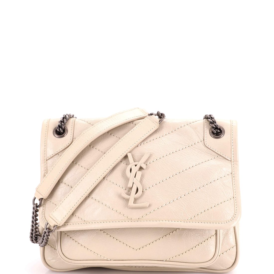 Saint Laurent Niki Chain Flap Bag Matelasse Chevron Leather Baby
