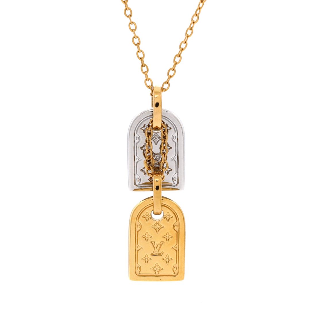 Louis Vuitton Nanogram Name Tag Pendant Necklace Metal 