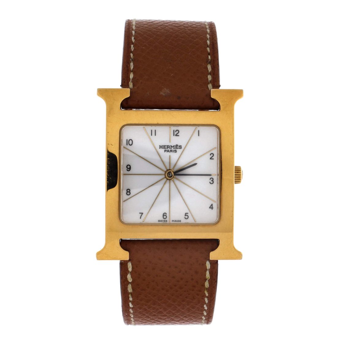 Hermes Heure H Quartz Watch Plated Metal and Leather 26
