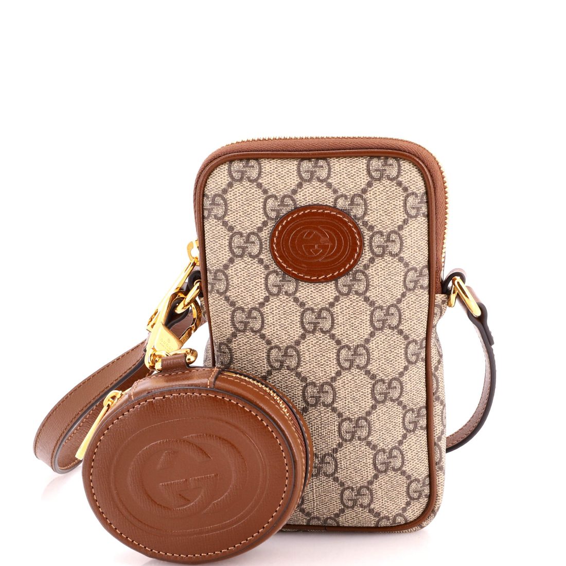 Gucci Retro Interlocking G Patch Phone Crossbody Bag GG Coated Canvas 