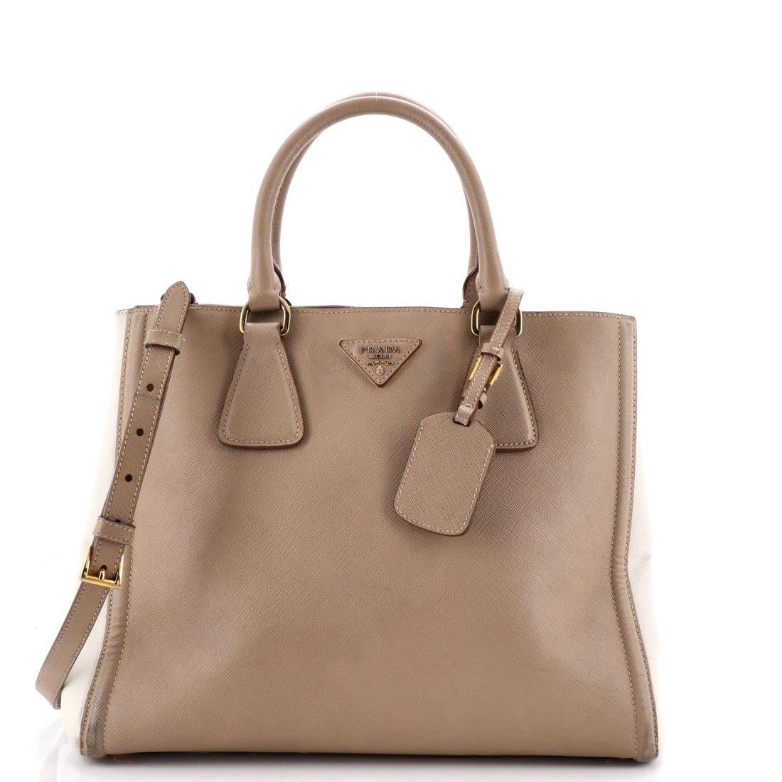 Prada Bicolor Lux Convertible Open Tote Saffiano Leather Medium