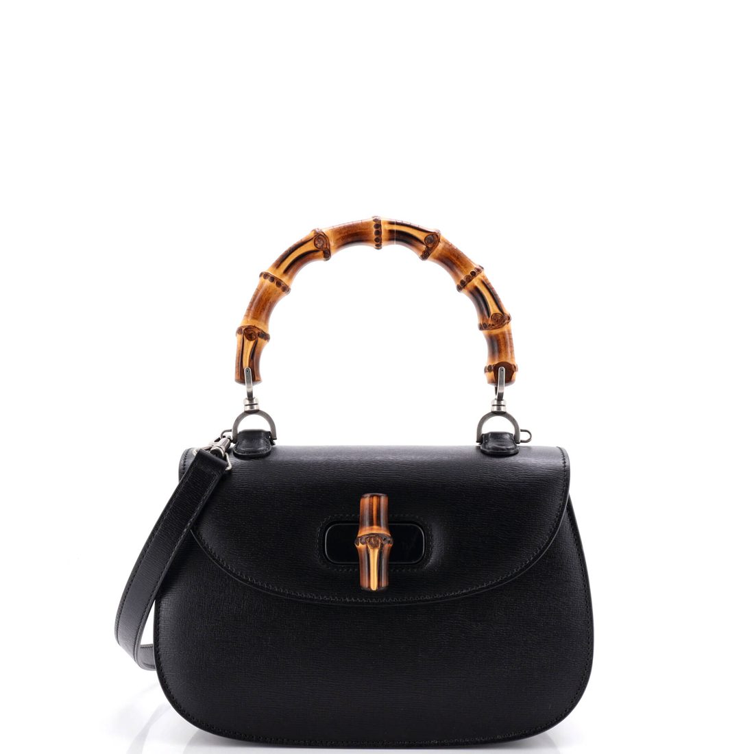 Gucci Vintage Convertible Bamboo Top Handle Bag Leather Medium