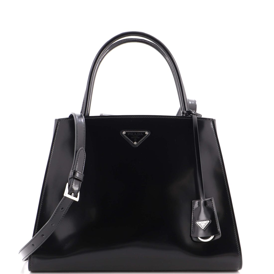 Prada Triangle Convertible Top Handle Bag Spazzolato Leather Medium