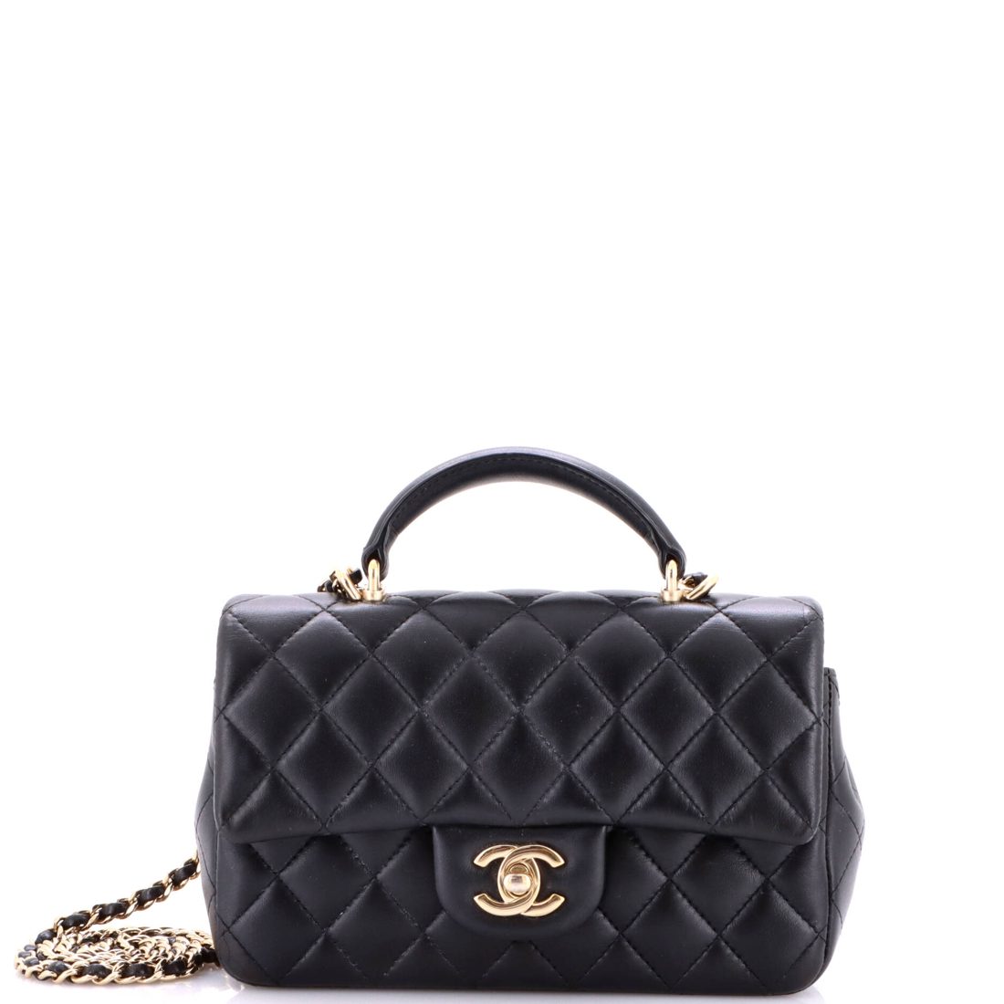 Chanel Classic Single Flap Top Handle Bag Quilted Lambskin Mini