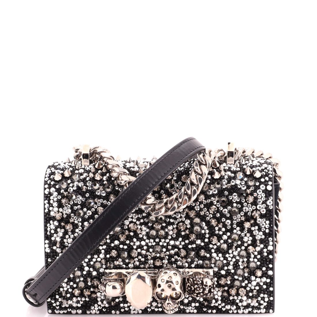 Alexander McQueen Jewelled Flap Satchel Crystal Embellished Studded Leather Mini