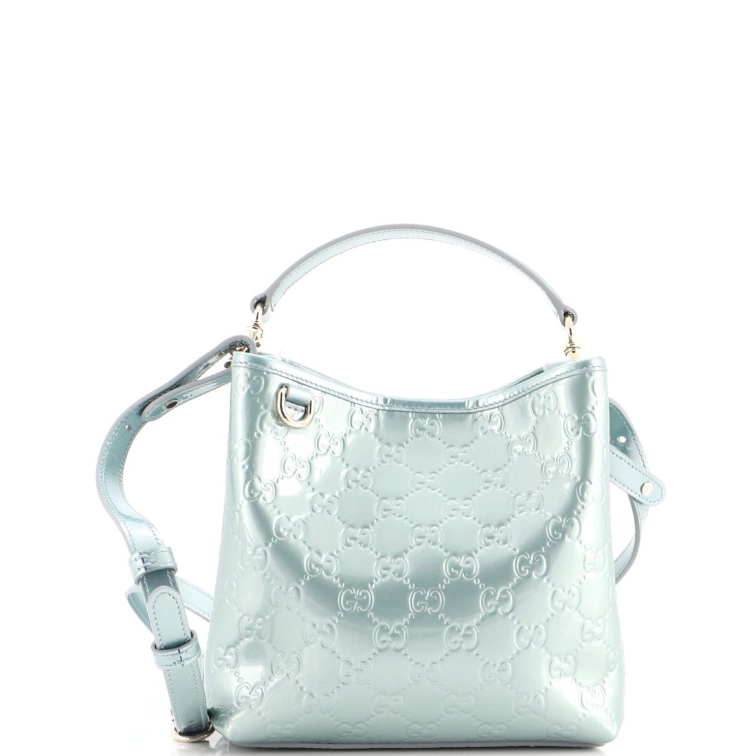 Gucci Emblem Bucket Bag GG Embossed Patent Small