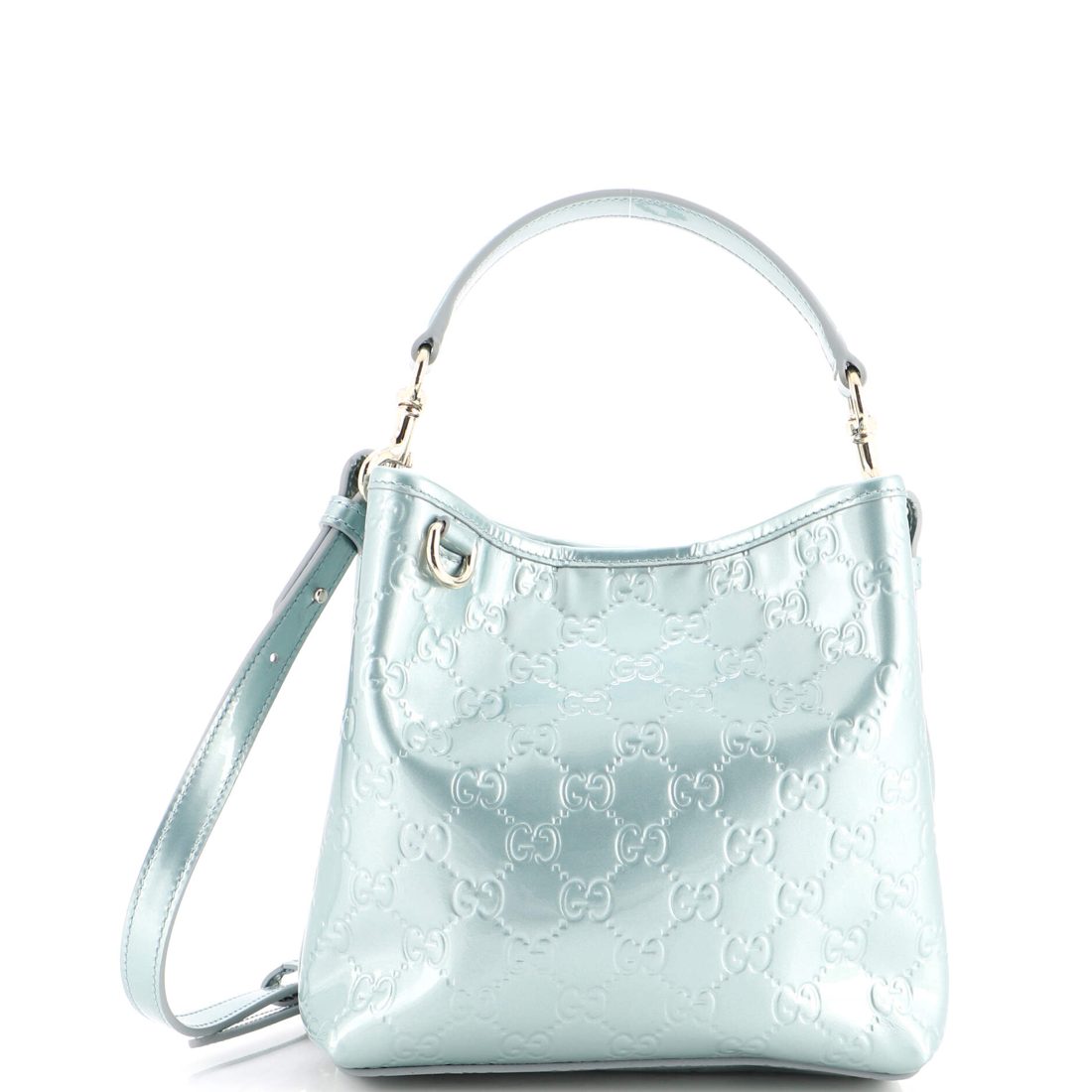 Gucci Emblem Bucket Bag GG Embossed Patent Small