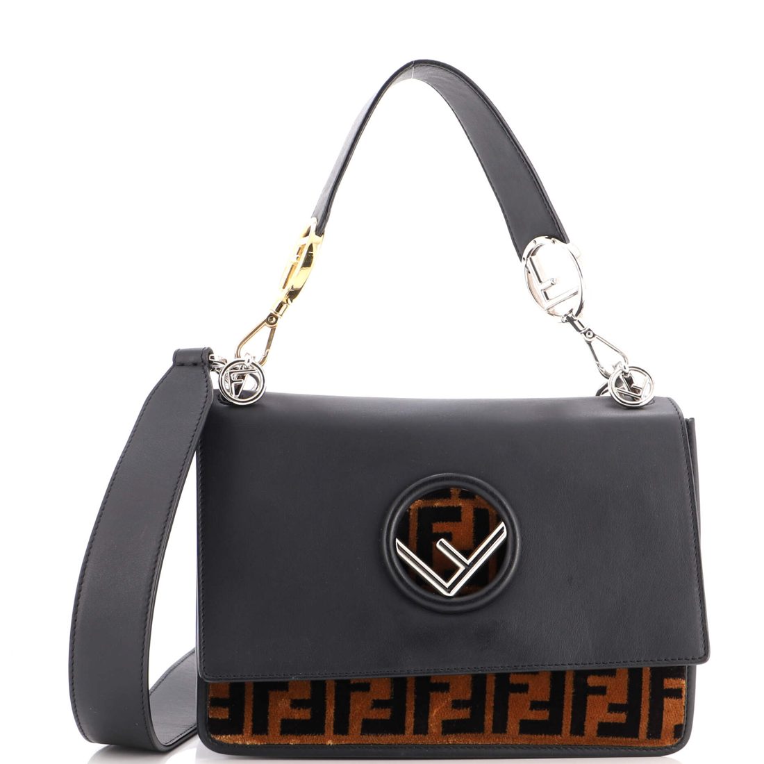 Fendi Kan I F Shoulder Bag Leather and Zucca Velvet Medium