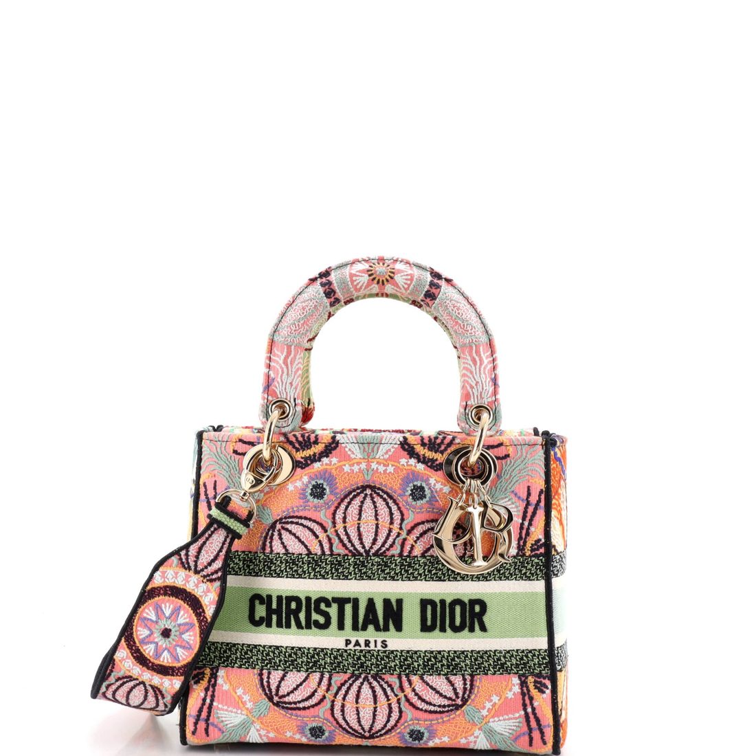 Christian Dior Lady D-Lite Bag Embroidered Canvas Medium
