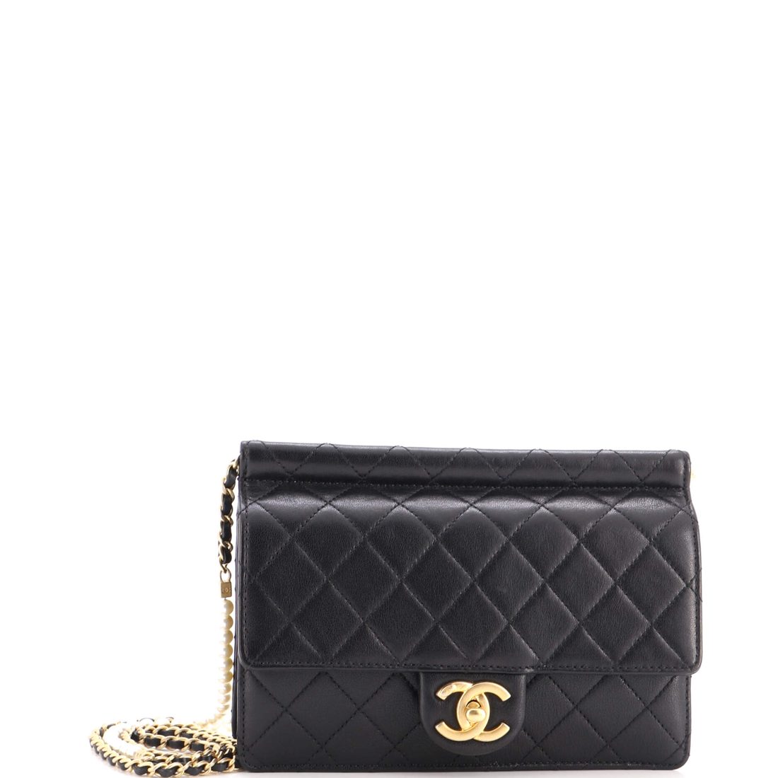 Chanel Pearl Chain Flap Bag Quilted Lambskin Medium