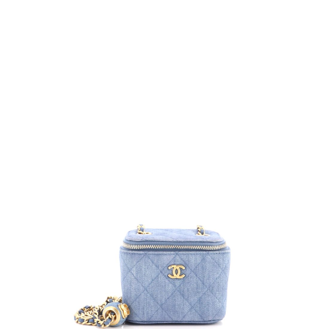 Chanel Pearl Crush Vanity Case with Chain Quilted Denim Mini