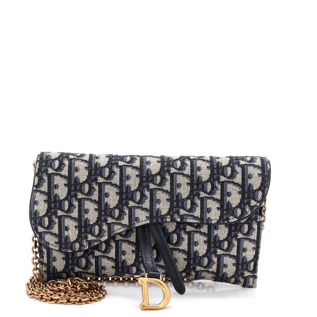 Christian Dior Saddle Chain Wallet Oblique Canvas 