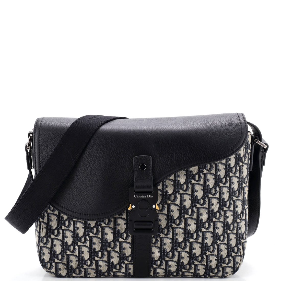 Christian Dior Saddle Buckle Flap Messenger Bag Oblique Canvas and Leather Medium