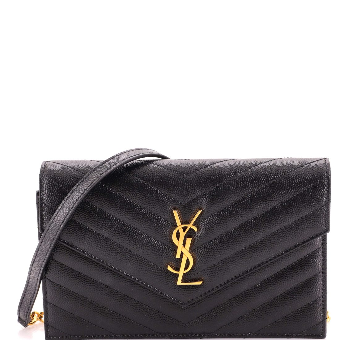 Saint Laurent Classic Monogram Wallet on Chain Matelasse Chevron Leather Small