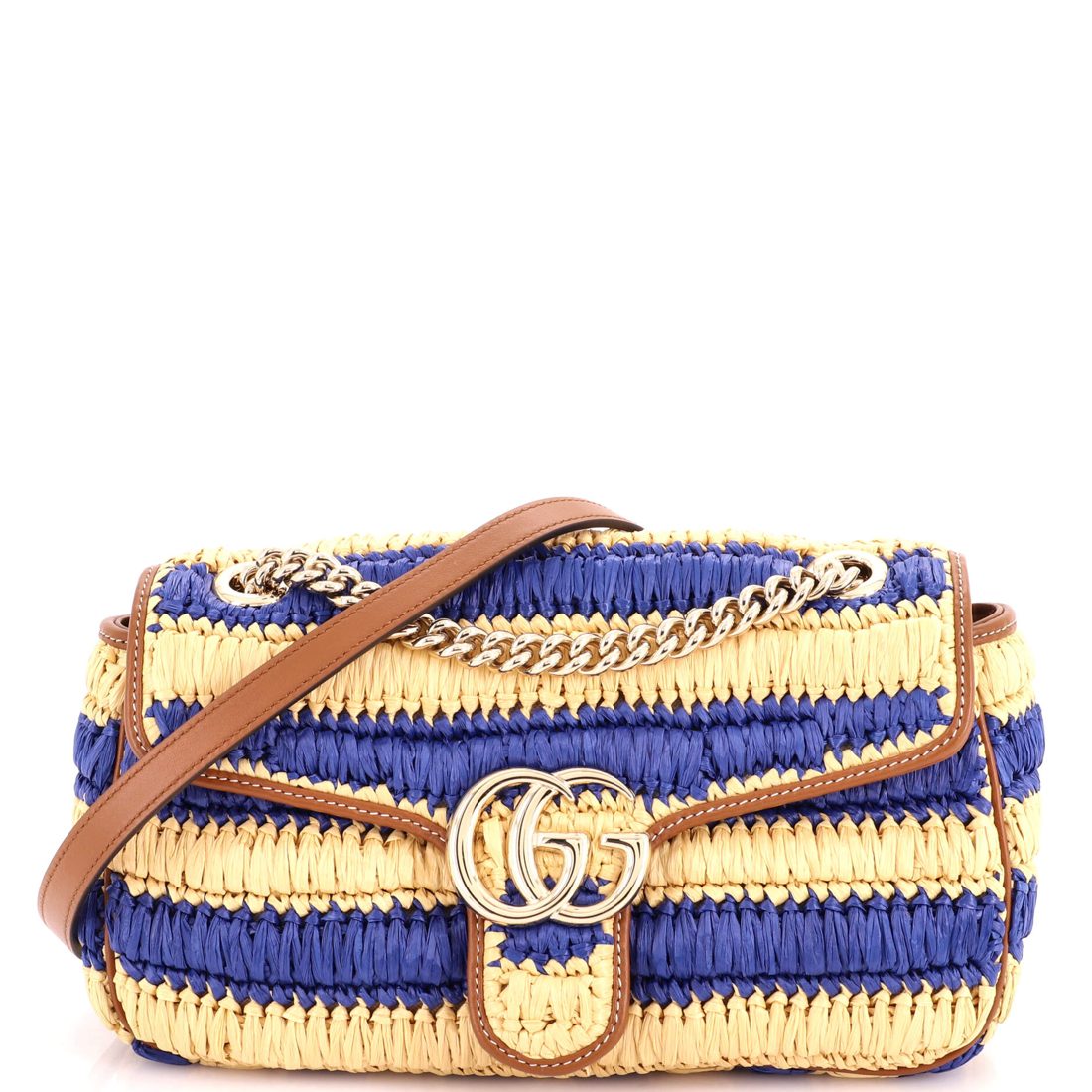Gucci GG Marmont Flap Bag Woven Raffia Small