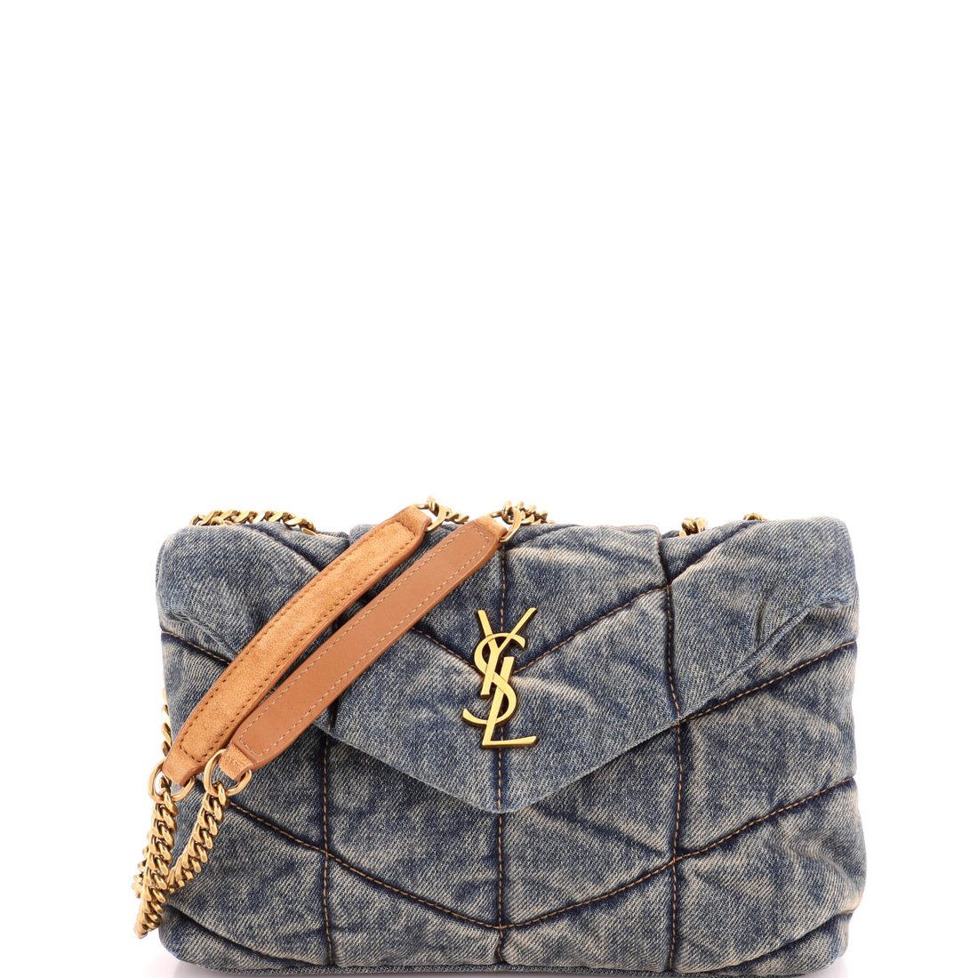 Saint Laurent Loulou Puffer Shoulder Bag Quilted Vintage Denim Mini