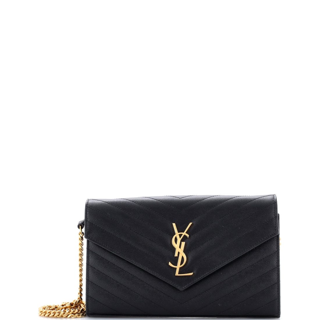 Saint Laurent Classic Monogram Wallet on Chain Matelasse Chevron Leather Medium