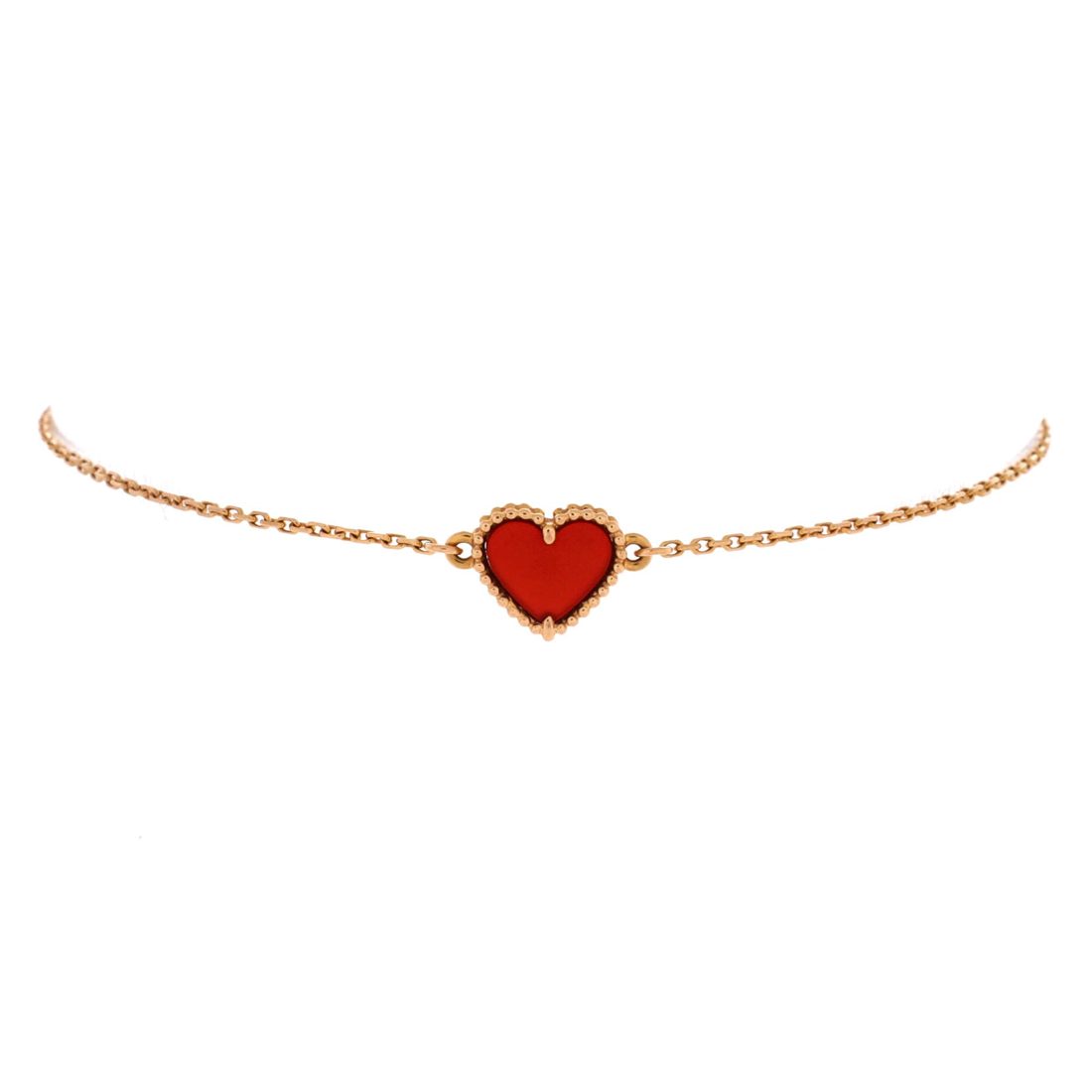 Van Cleef & Arpels Sweet Alhambra Heart Bracelet 18K Rose Gold with Carnelian 