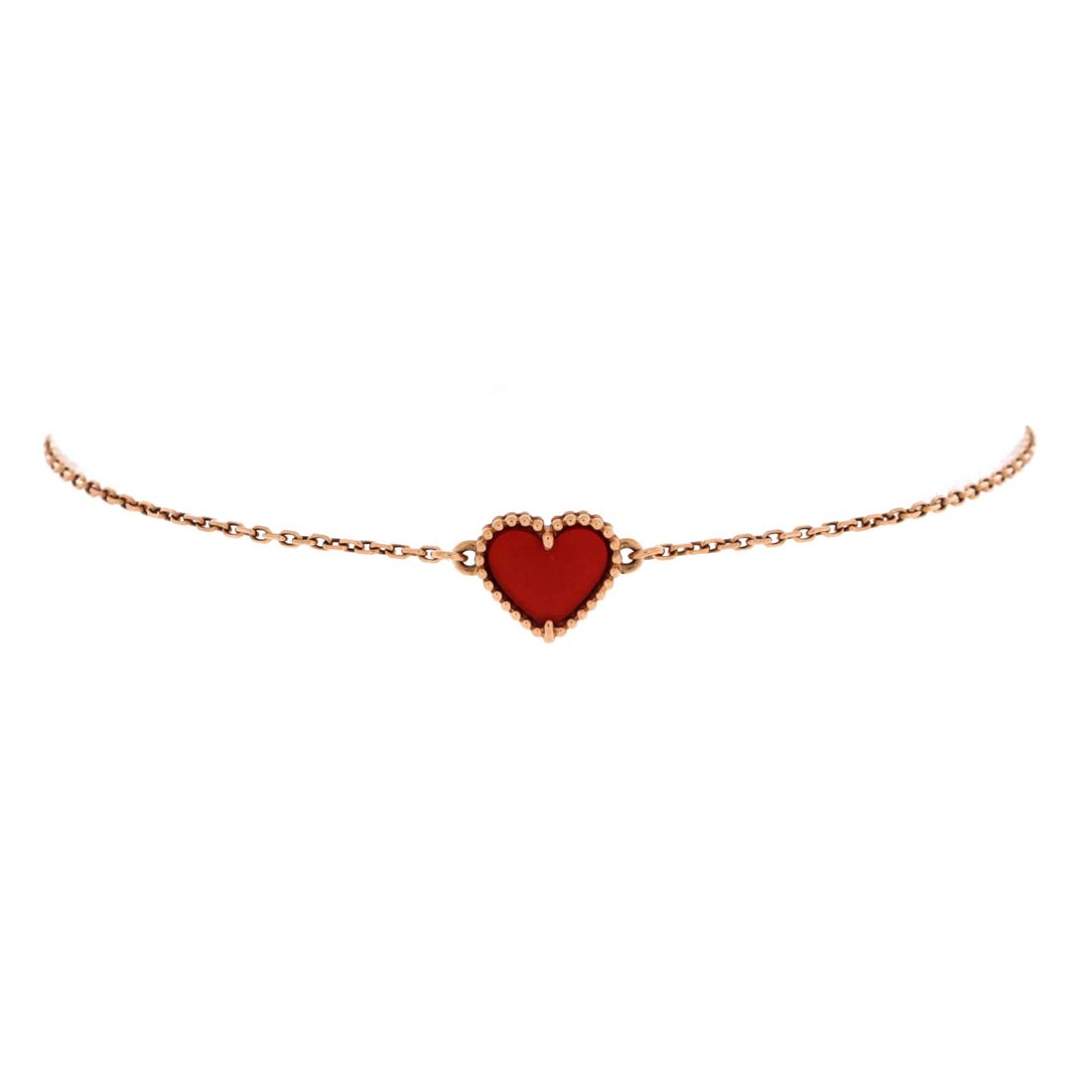 Van Cleef & Arpels Sweet Alhambra Heart Bracelet 18K Rose Gold with Carnelian 
