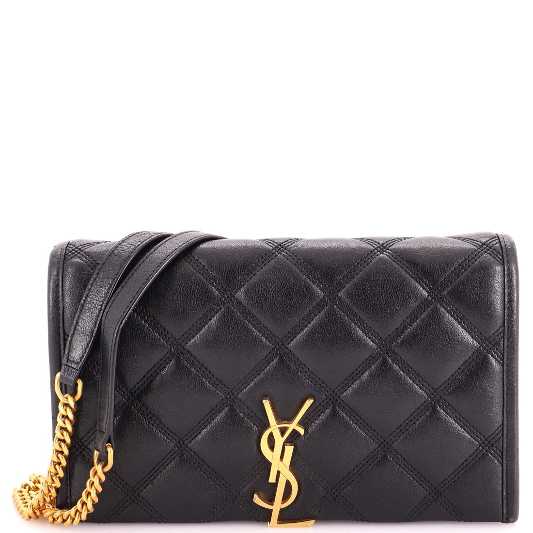 Saint Laurent Becky Chain Wallet Quilted Leather 