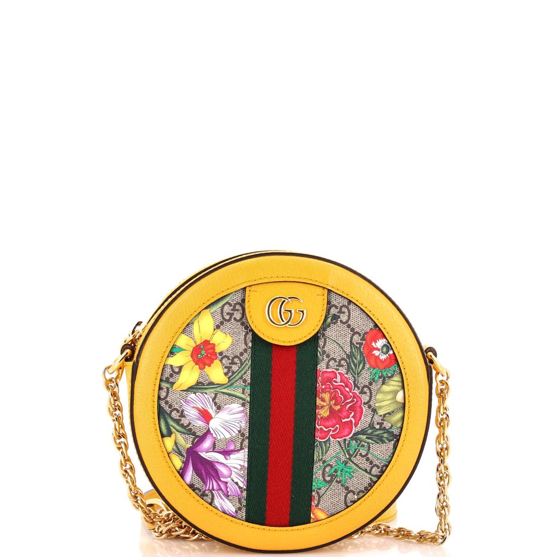 Gucci Ophidia Round Shoulder Bag Flora GG Coated Canvas Mini