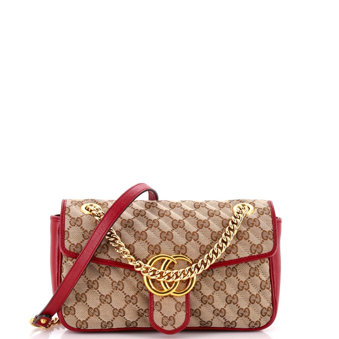 Gucci GG Marmont Flap Bag Diagonal Quilted GG Canvas with Leather Small