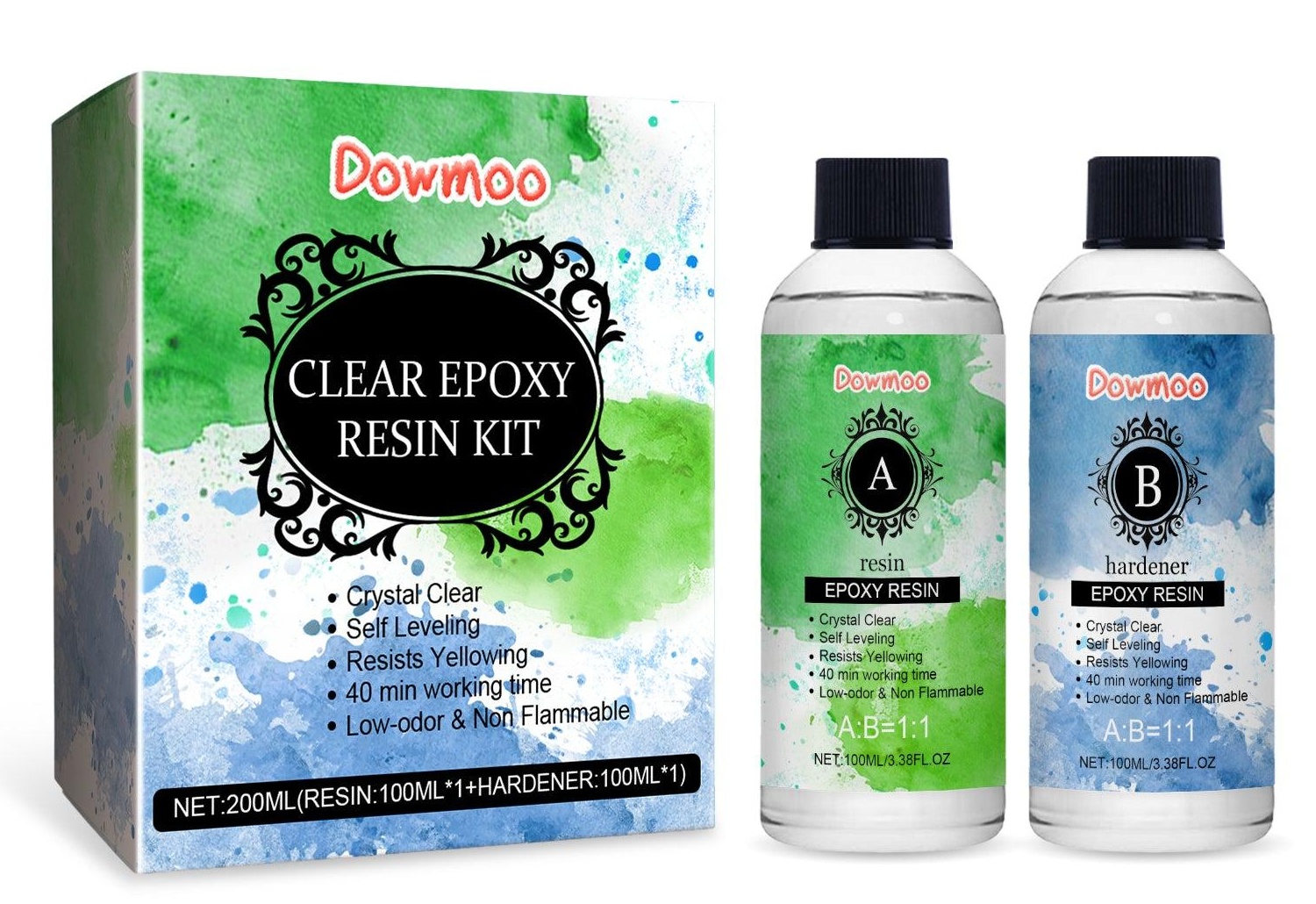 Clear Epoxy Resin Kit, High Transparent Yellowing Resistance DIY Material Epoxy Resin Handmade Products Set