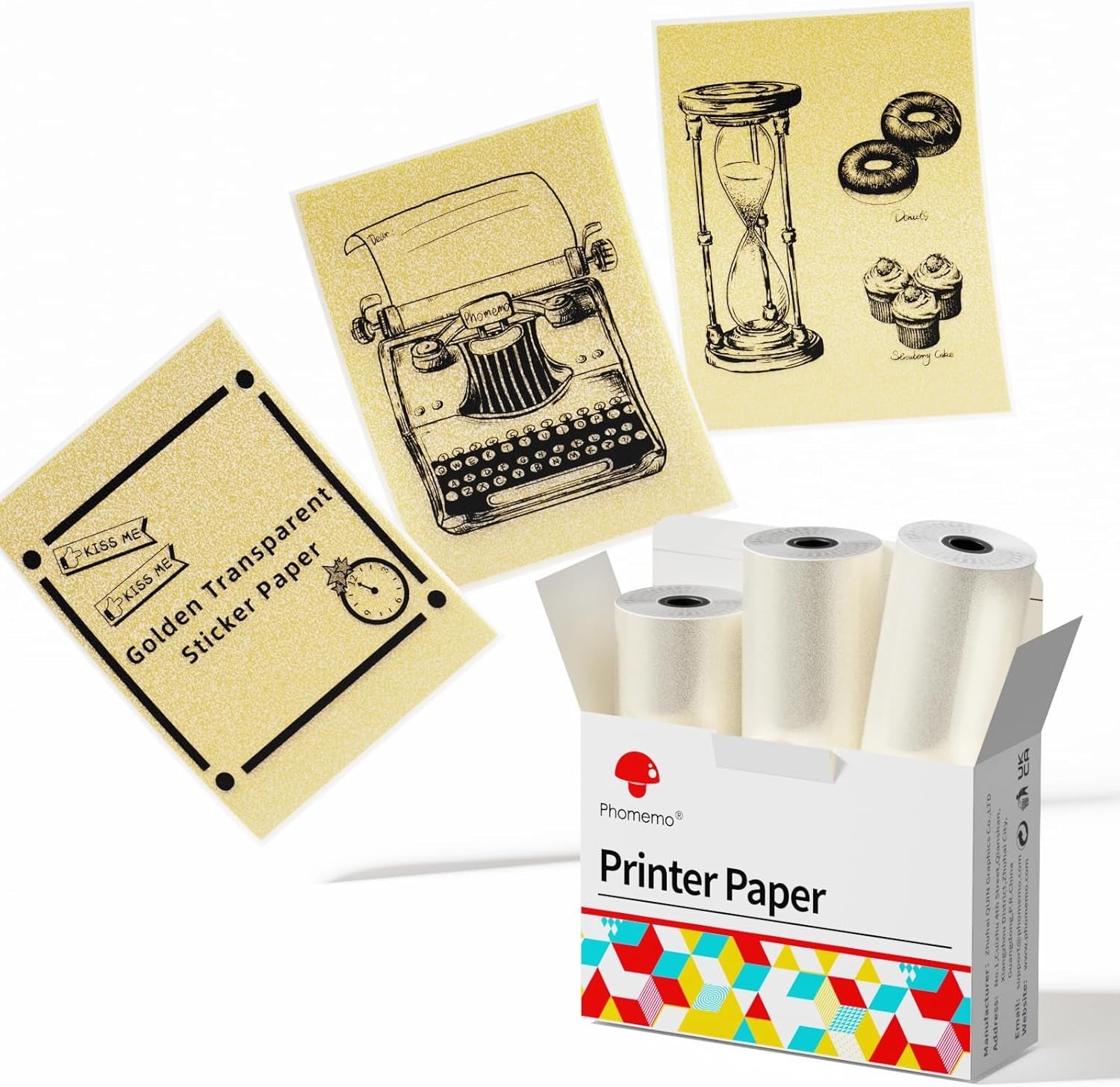 Golden Self-Adhesive Thermal Paper, Glossy Printable Sticker Paper Label for M02/M02 Pro/M02S/P2S/M04S Mini Sticker Printer, 50Mm X 3.5M, Diameter 28Mm, 3-Rolls