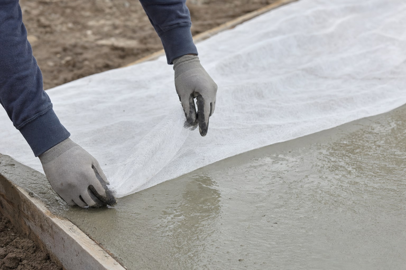 Fresh concrete protected with a curing cover