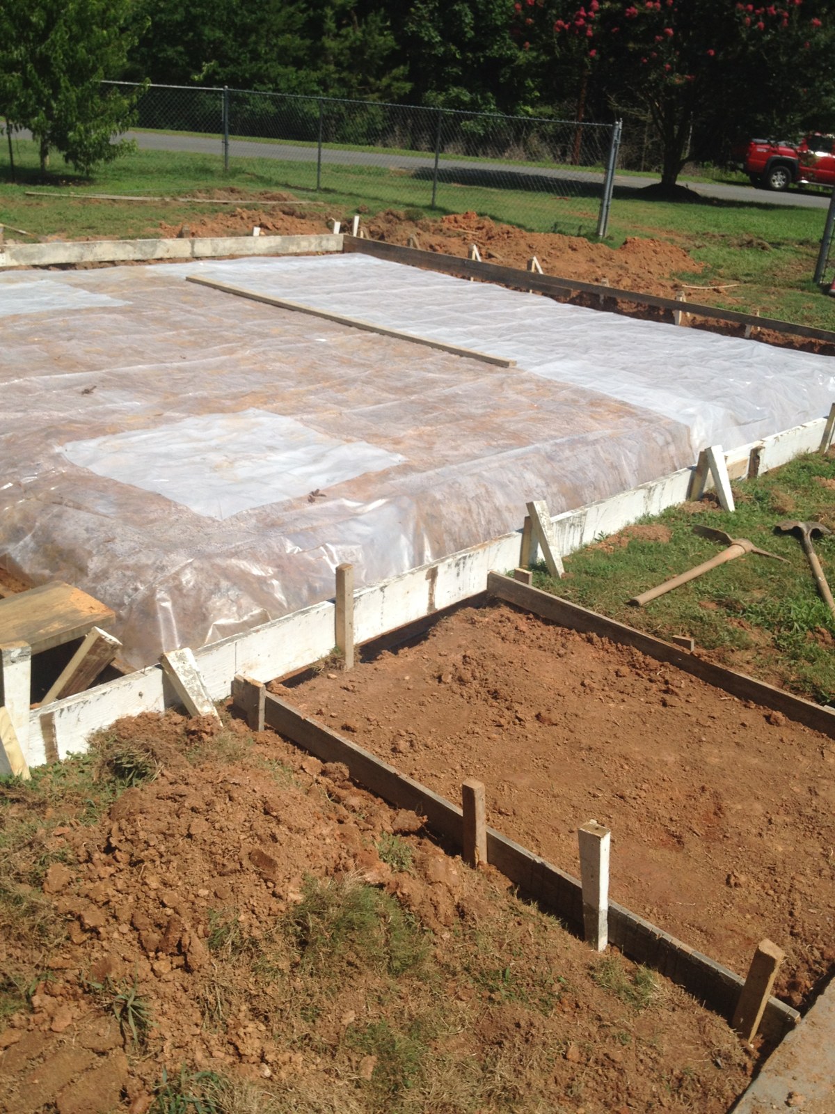 Garage foundation site preparation and forms