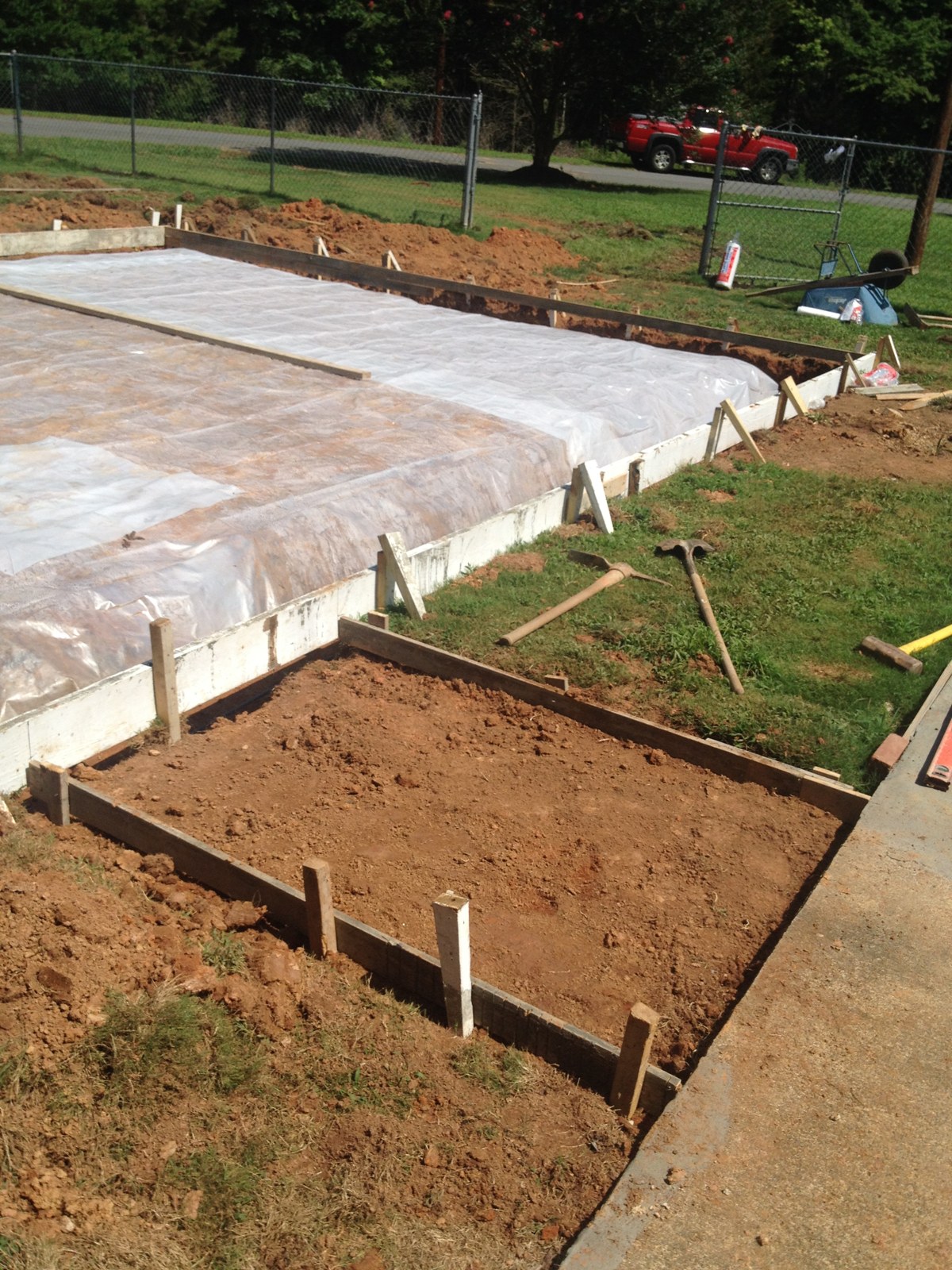 Garage foundation site preparation and forms