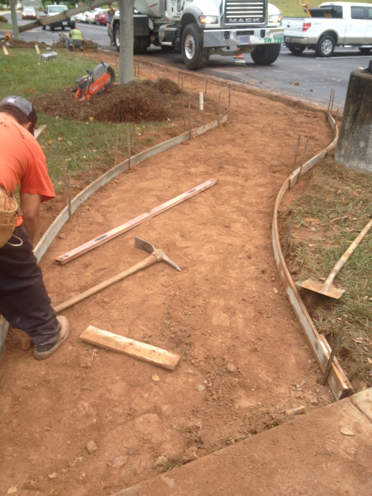 Concrete sidewalk site preparation and forms