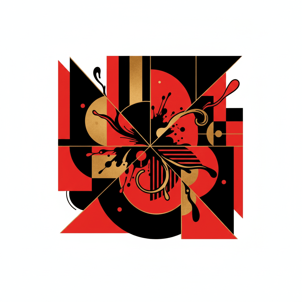 Bold Art Digital Print - Striking Black, Red, and Gold Composition - Instant Download