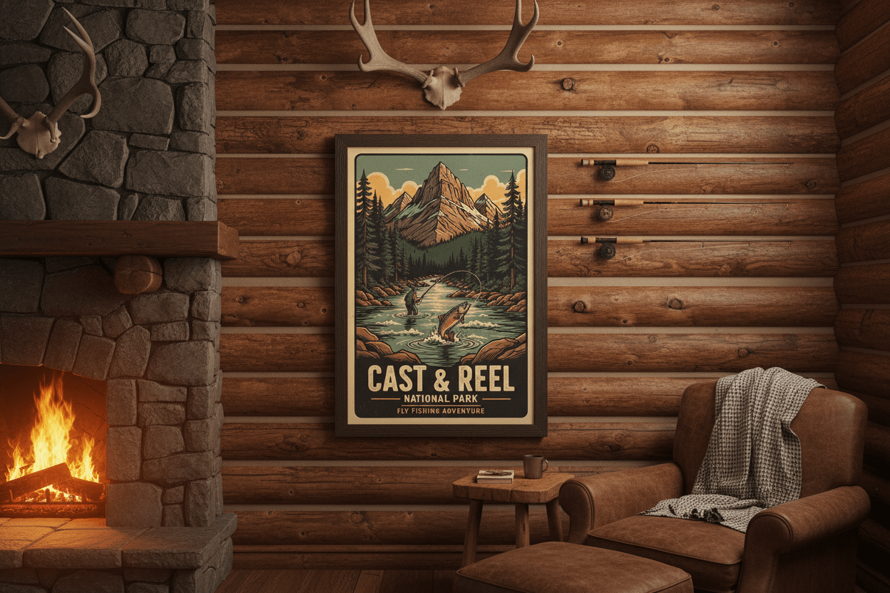 Cast & Reel — Vintage Fly Fishing Poster Art Print | Digital Download view 2