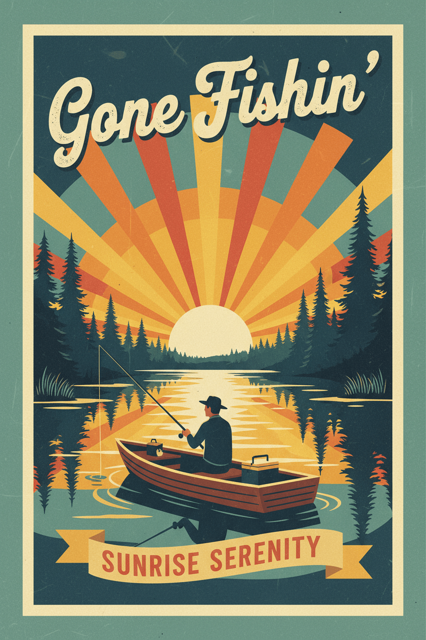 Gone Fishin' — Vintage Retro Poster Art Print | Digital Download