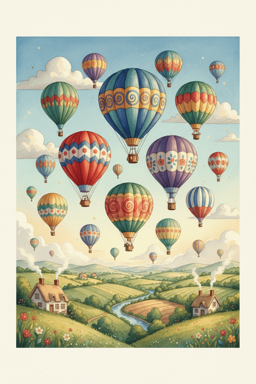 Colorful hot air balloons art print — instant digital download for adventure-seekers!