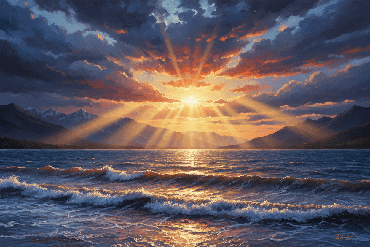 Lakeview Sunset Storm Digital Art Download - High-Resolution Print for Dramatic Wall Decor