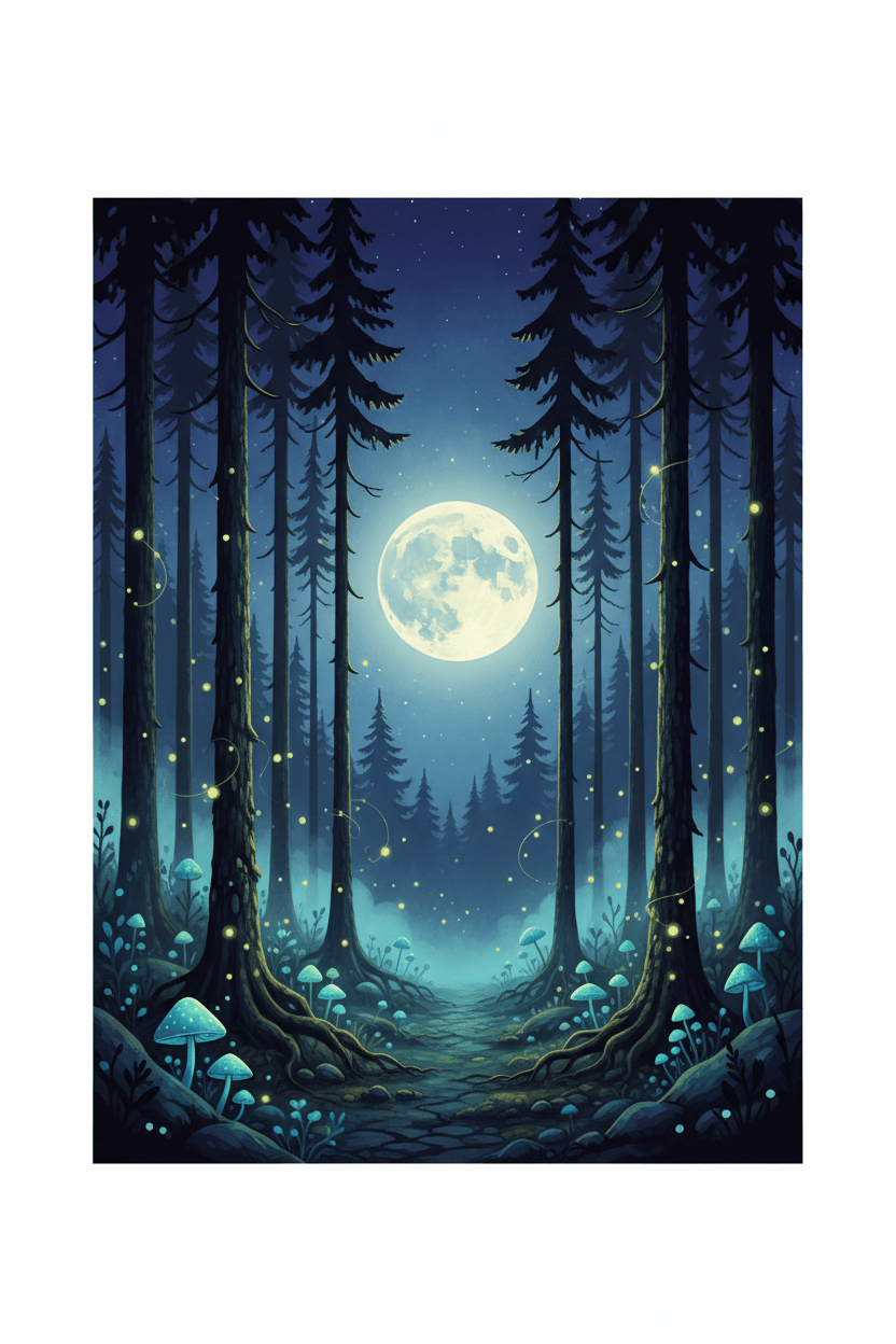 Moonlit Forest Art Print - Digital Download for Celestial Vibes