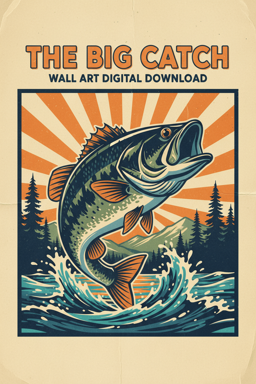 The Big Catch — Vintage Retro Fishing Poster Art Print | Digital Download