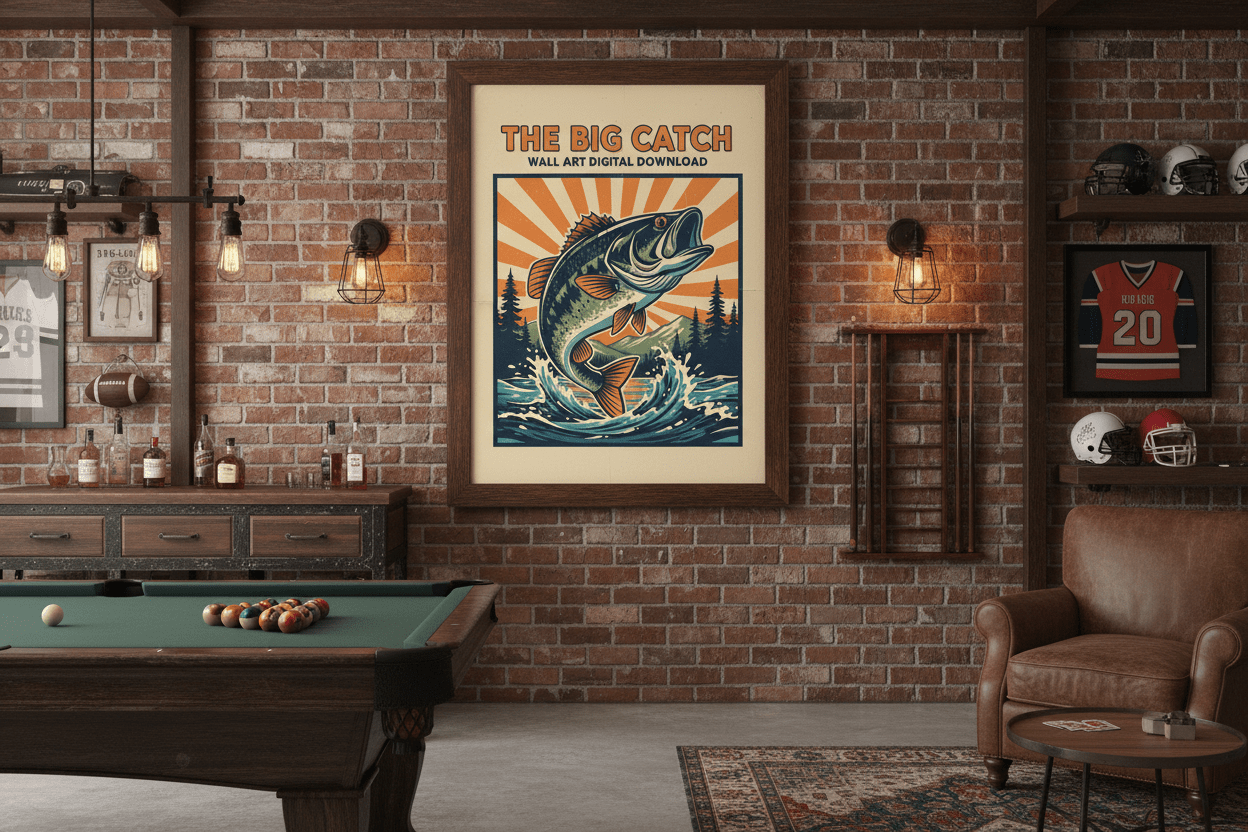 The Big Catch — Vintage Retro Fishing Poster Art Print | Digital Download view 2