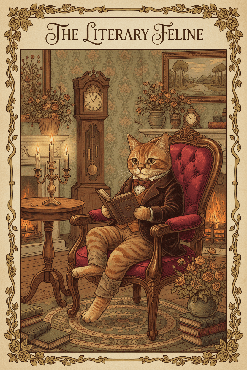 Get a purr-fectly delightful dose of Victorian vibes with this cozy cat art download!