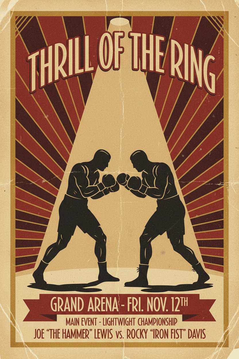 Vintage Boxing Fight Poster | Classic Sport Art Print | Instant Digital Download