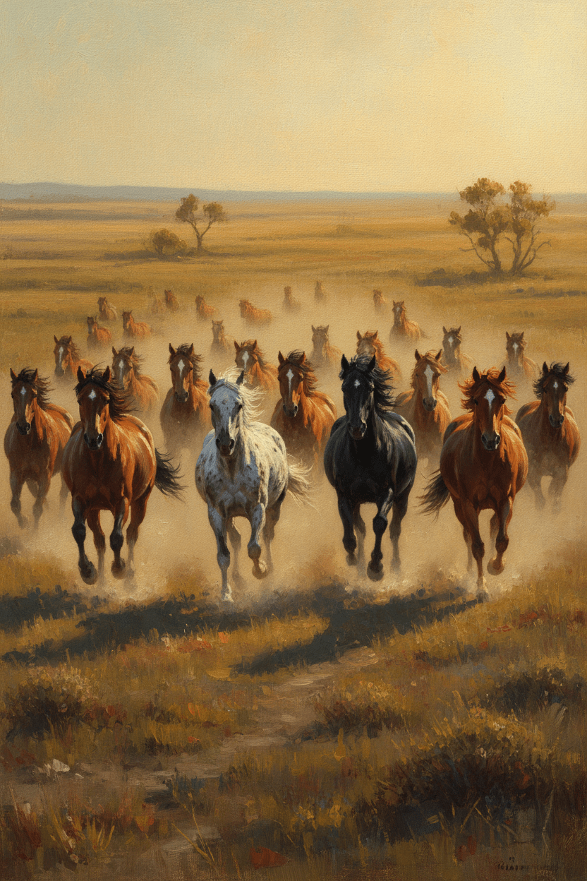 Wild Mustangs Galloping: Digital Art Print, Instant Download