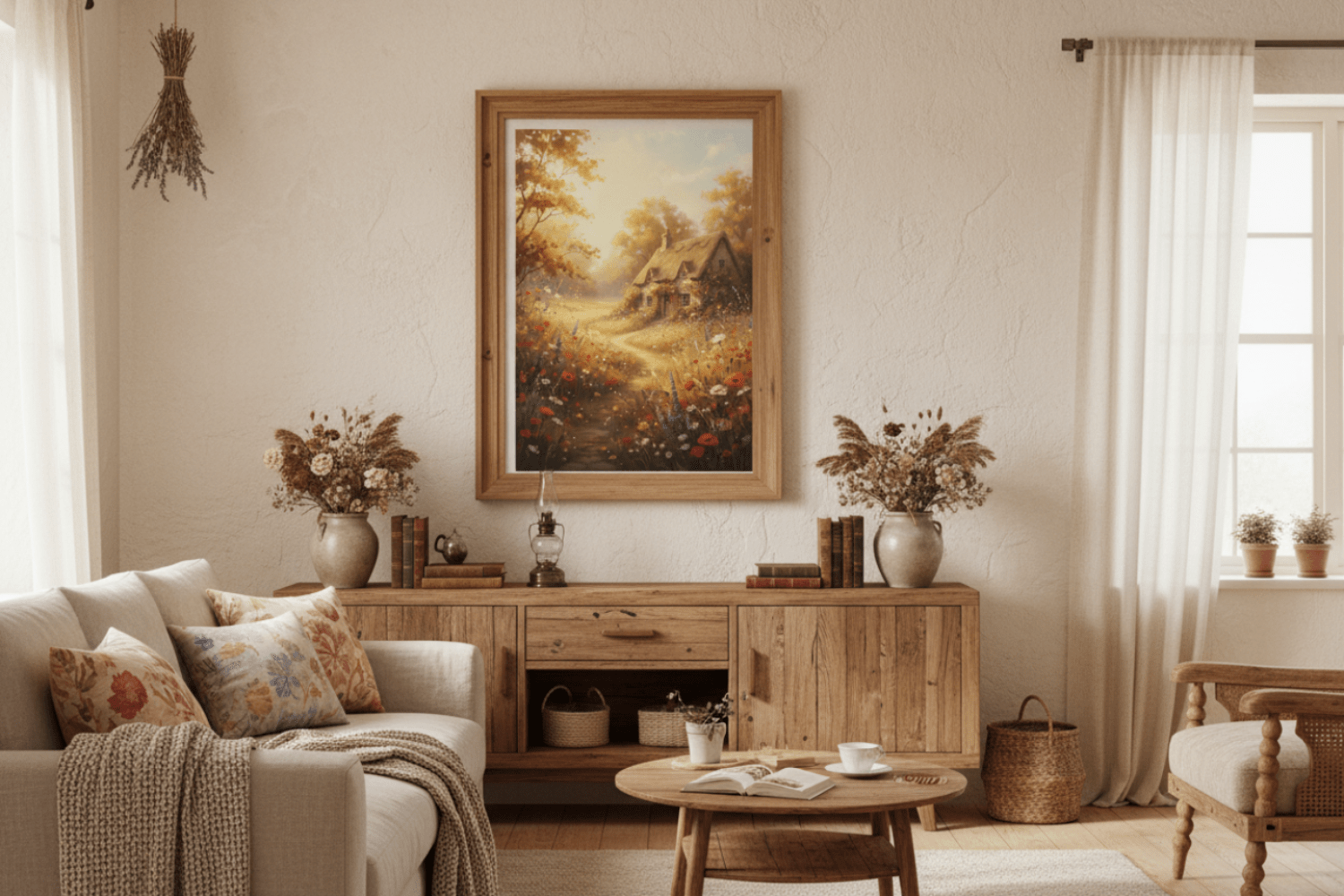 Golden Wildflower Meadow: Vibrant Digital Art Print for Nature Lovers view 2