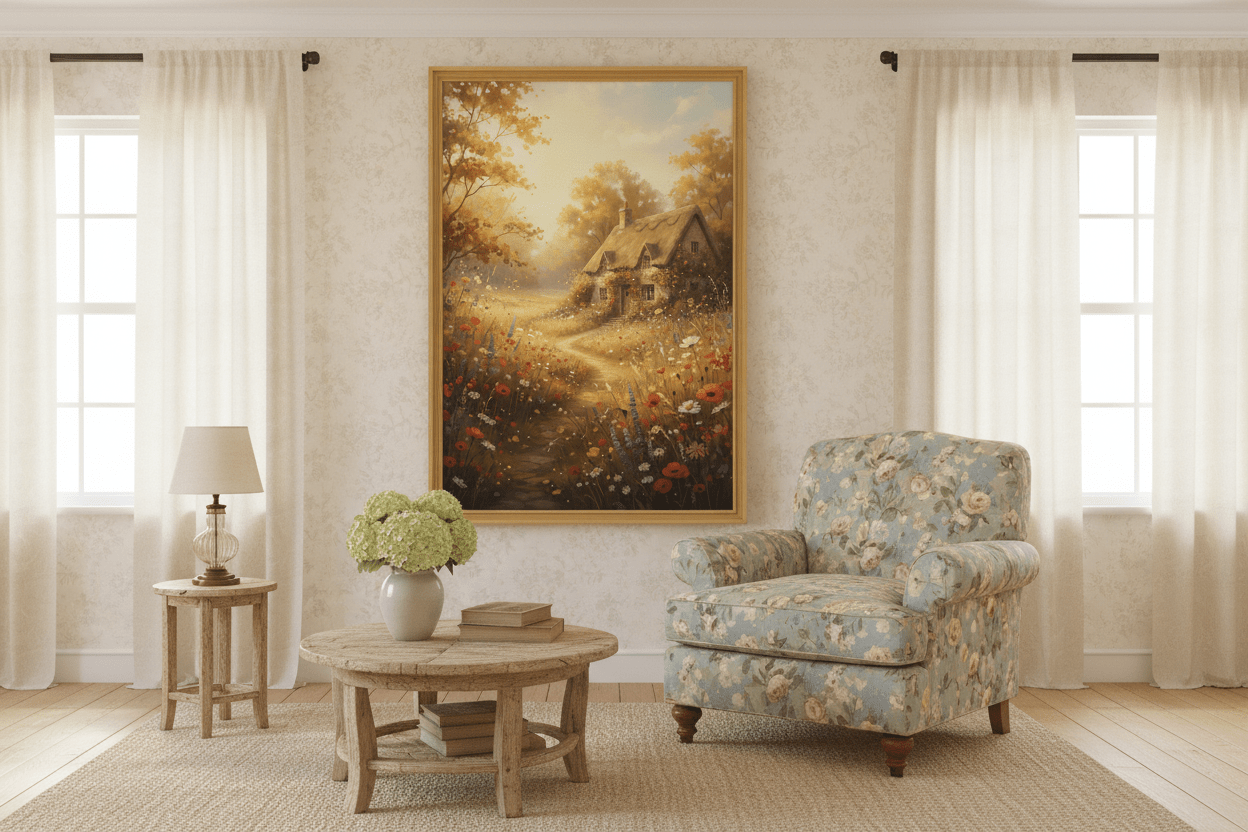 Golden Wildflower Meadow: Vibrant Digital Art Print for Nature Lovers view 3