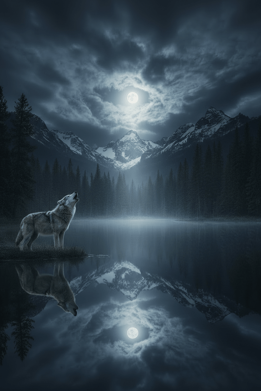 wolves howling at the Moon digital art - Instant download for nature lovers