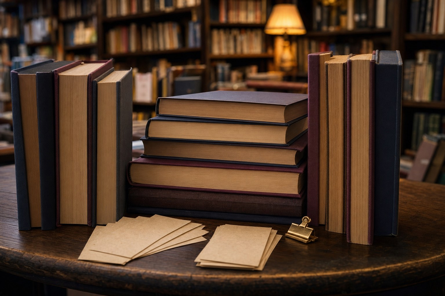 A selection of books and blank voting slips arranged on a bookstore table