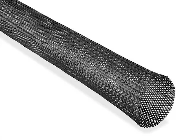 Black braided PET loom sleeve for protecting wire bundles