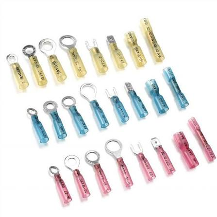 Color-coded heat shrink ring, fork and quick-connect terminals